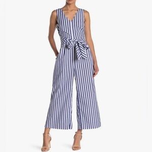 J CREW Sz 0  100% Cotton Wide Leg High Neck Bow Tieback Pockets Cropped Jumpsuit
